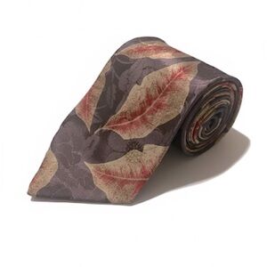 Vintage Je Suis 100% Silk Red Leaf Pattern Tie